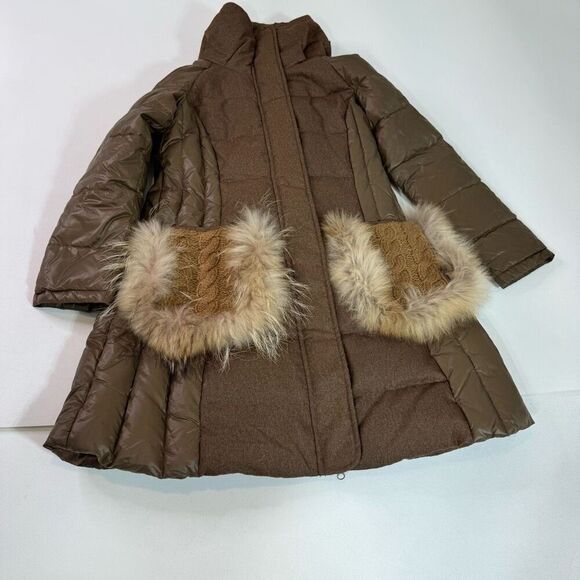 Artka Crazy in Life Coat Womens Medium Brown Tan Puffer Faux Fur Pockets Belt - Picture 1 of 13